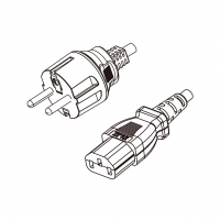韩国3-Pin插头转 IEC 320 C13品字尾 AC电源线组-PVC线材 (Cord Set) 1.8 米黑色 (K60227 IEC 53 3X0.75mm² )