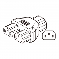 AC转接头, IEC 320 Sheet E 插头连接器转IEC 320 C13 x 2, 3转3-Pin