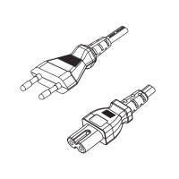 欧规 (欧标)2-Pin插头转 IEC 320 C7 八字尾 AC电源线组-PVC线材 (Cord Set) 1.8 米黑色 (HVVH2-F 2X0.75mm² )
