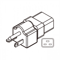 AC转接头, 美规 (美标) NEMA 5-20P 转IEC 320 C19 连接器, 3转3-Pin, 20A 125V