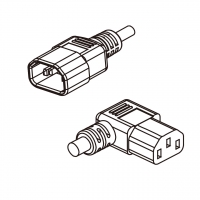 美规 (美标)3-Pin IEC 320 Sheet E 品字三脚插头转 IEC 320 C13品字尾 右弯 AC电源线组- 成型PVC线材(Cord Set) 1.8 米黑色 (SVT 18/3C/60C )