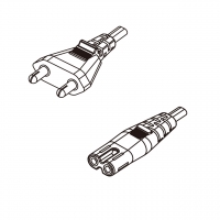 印度2-Pin 插头转 IEC 320 C7 八字尾 AC电源线组- 成型PVC线材(Cord Set) 0.5 米黑色 (YY 2C 0.75mm² (PVC )