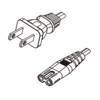 美规 (美标)2-Pin NEMA 1-15P 插头转 IEC 320 C7 八字尾 AC电源线组- 成型PVC线材(Cord Set) 1 米黑色 (SPT-2 18/2C/60C )
