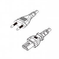 巴西2-Pin插头转 IEC 320 C7 八字尾 AC电源线组-HF超声波成型-无卤线材 (Cord Set ) 1.8 米黑色 (H03Z1Z1H2-F 2X0.75mm² )