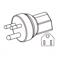 AC转接头, 南非 (小) 插头转美国NEMA 5-15R 连接器, 3转3-Pin, 10A 250V