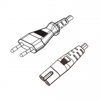 欧规 (欧标)2-Pin插头(EMI)转 IEC 320 C7 八字尾 AC电源线组-PVC线材 (Cord Set) 1.8 米黑色 (H03VVH2-F 2X0.75mm² )