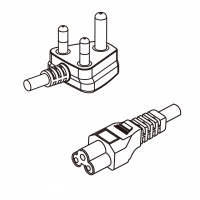 南非3-Pin 插头转 IEC 320 C5米老鼠 / 梅花尾 AC电源线组- 成型PVC线材(Cord Set) 0.5 米黑色 ( HVV-F 3G 0.75mm² )