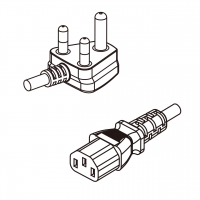 南非3-Pin 插头转 IEC 320 C13品字尾 AC电源线组- 成型PVC线材(Cord Set) 1.8 米黑色 ( HVV-F 3G 0.75mm² )