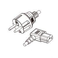 欧规 (欧标)3-Pin插头转 IEC 320 C13品字尾 (右弯) AC电源线组-PVC线材 (Cord Set) 1.8 米黑色 (HVV-F 3G 0.75mm² )