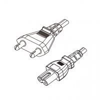 印度2-Pin插头转 IEC 320 C7 八字尾 AC电源线组-PVC线材 (Cord Set) 1.8 米黑色 (YY 2C 0.75mm² (扁线)