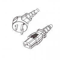以色列3-Pin弯头插头转 IEC 320 C13品字尾 AC电源线组-HF超声波成型-无卤线材 (Cord Set ) 1.8 米黑色 (HZ1Z1-F 3X0.75mm² )