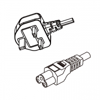 英规 (英标)3-Pin 插头转 IEC 320 C5米老鼠 / 梅花尾 AC电源线组- 成型PVC线材(Cord Set) 1.8 米黑色 ( H03VV-F 3G 0.75mm² )