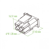 塑料连接器 27.43mm X 16.51mm, 6*R 1.28 m 6 Pin