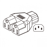 AC转接头, IEC 320 Sheet E 插头连接器转NEMA 5-15R x 2, 3转3-Pin