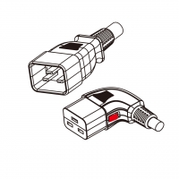 美规 (美标)3-Pin IEC 320 Sheet I 服务器延长线插头转 C19 (左弯锁固式) AC电源线组-PVC线材 (Cord Set) 1.8 米黑色 (SJT 16/3C/1C )