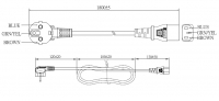 韩国3-Pin 弯头插头转 IEC 320 C13品字尾 AC电源线组- 成型PVC线材(Cord Set) 1.8 米黑色 ( HVV-F 3G 0.75mm² )