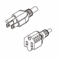 美规 (美标)3-Pin NEMA 5-15P 插头 to 5-15R AC电源线组- 成型PVC线材(Cord Set) 1.8 米黑色 (SJT 16/3C/60C )