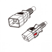 美规 (美标)3-Pin IEC 320 Sheet I 服务器延长线插头转 C19 (锁固式)AC电源线组-PVC线材 (Cord Set) 1.8 米黑色 (SJT 16/3C/1C )