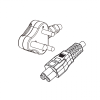 南非3-Pin弯头插头转 IEC 320 C5米老鼠 / 梅花尾 AC电源线组-HF超声波成型-无卤线材 (Cord Set ) 1.8 米黑色 (HZ1Z1-F 3X0.75mm² )