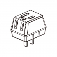 中国规AC转接头, Power Tap (90∘ 旋转pin), 2-pin, 3 插座