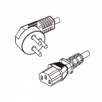 以色列3-Pin 弯头插头转 IEC 320 C13品字尾 AC电源线组- 成型PVC线材(Cord Set) 1 米黑色 ( HVV-F 3G 0.75mm² )