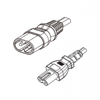 欧规 (欧标)2-Pin IEC 320 Sheet C  2口八字 插头转IEC 320 C7 八字尾 AC电源线组-PVC线材 (Cord Set) 1.8 米黑色 (HVVH2-F 2X0.75mm² )