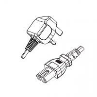 英规 (英标)2-Pin插头转 IEC 320 C7 八字尾 AC电源线组-PVC线材 (Cord Set) 1.8 米黑色 (HVVH2-F 2X0.75mm² )