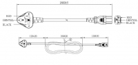 印度3-Pin弯头插头转 IEC 320 C13品字尾 AC电源线组-PVC线材 (Cord Set) 1.8 米黑色 (YY 3G 0.75mm² 圆线 )