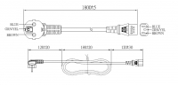 欧规 (欧标)3-Pin 弯头插头转 IEC 320 C13品字尾 AC电源线组- 成型PVC线材(Cord Set) 1.8 米黑色 ( HVV-F 3G 0.75mm² )