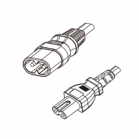 欧规 (欧标)2-Pin IEC 320 Sheet C  2口八字 插头转IEC 320 C7 八字尾 AC电源线组-HF超声波成型-无卤线材 (Cord Set ) 1.8 米黑色 (HZ1Z1H2-F 2X0.75mm² )