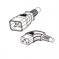 美规 (美标)3-Pin IEC 320 Sheet I 服务器延长线插头转 C19 (左弯) AC电源线组-PVC线材 (Cord Set) 1.8 米黑色 (SJT 16/3C/1C )