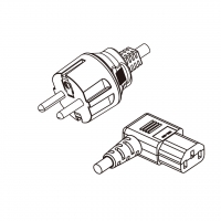 欧规 (欧标)3-Pin插头转 IEC 320 C13品字尾 (右弯) AC电源线组-HF超声波成型-无卤线材 (Cord Set ) 1.8 米黑色 (HZ1Z1-F 3X0.75mm² )