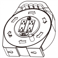 4孔插座手摇式卷线盘, NEMA 5-15P 插头, 5-15R X 4 接地插座 , 10Amp 断路器, 25FT SJTW 16AWG/3C 线材