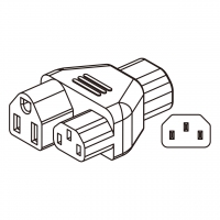 AC转接头, IEC 320 Sheet E 插头连接器转IEC 320 C13 & NEMA 5-15R, 3转3-Pin