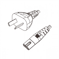 阿根廷 2-Pin插头转 IEC 320 C7 八字尾 AC电源线组-PVC线材 (Cord Set) 1.8 米黑色 (H03VVH2-F 2X0.75mm² )