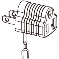 AC转接头, 美规 (美标)NEMA 1-15P 插头转NEMA 5-15R连接器, 附接地线&端子 2转3-Pin