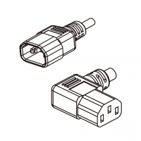 美规 (美标)3-Pin IEC 320 Sheet E 品字三脚插头转 IEC 320 C13品字尾 左弯 AC电源线组- 成型PVC线材(Cord Set) 1.8 米黑色 (SVT 18/3C/60C )