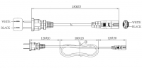 美规 (美标)2-Pin插头转 IEC 320 C7 八字尾 AC电源线组-PVC线材 (Cord Set) 1.8 米黑色 (NISPT-2 18/2C/60C )