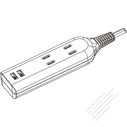 China Type Power Strip 2-Pin Outlet x 2 & USB x 2, output: 5V 1A, for office/home, plastic type