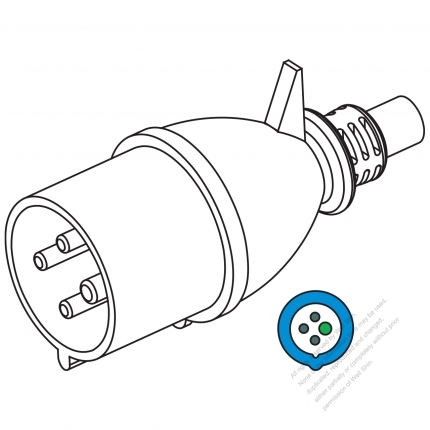 IEC 309 (3P+E ) IP 44 Splash proof AC Plug, 32A 230V (9H)