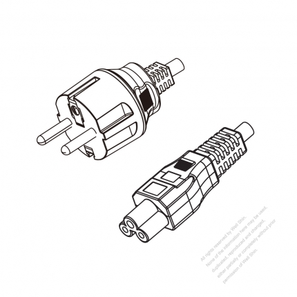 Korea 3-Pin Plug to IEC 320 C5 Power Cord Set (PVC) 1.8M (1800mm) Black  (K60227 IEC 52 3X0.75MM )