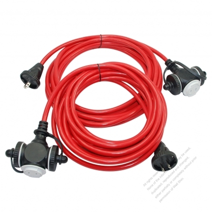 USA 2 Pin Locking Cord NEMA 1-15P Plug /1-15R Receptacle x 3（1.25MMSQ）Red 25 or 50 FT (7.62 or 15.24M)