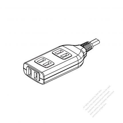 Taiwan Type Power Strip 2-Pin 3 outlets, 15A 125V