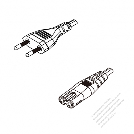 Brazil 2-Pin Plug To IEC 320 C7 AC Power Cord Set Molding (PVC) 1.8M (1800mm) Black ( H03VVH2-F 2X 0.75mm² )