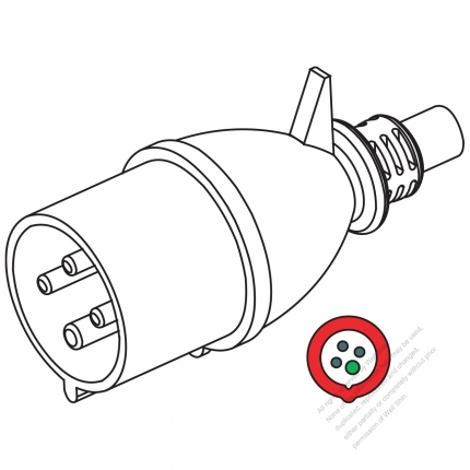 IEC 309 (3P+E ) IP 44 Splash proof AC Plug, 32A 500V (7H)