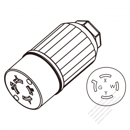 USA/Canada Twist-Lock Connector 	(NEMA L14-20R)  4-Pin Straight, 3 P, 4 Wire Grounding, 20A 125V/250V