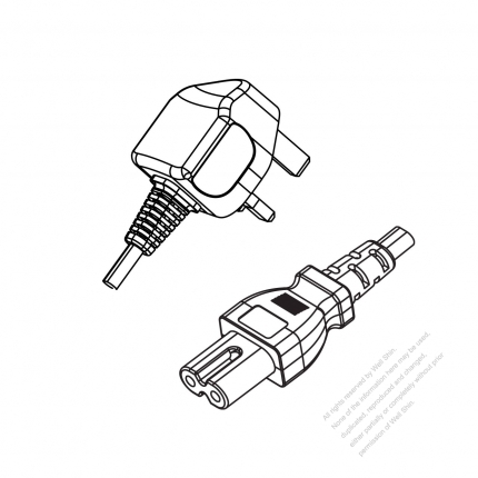 UK 2-Pin Plug to IEC 320 C7 Power Cord Set (PVC) 1.8M (1800mm) Black  (H03VVH2-F 2X0.75MM )