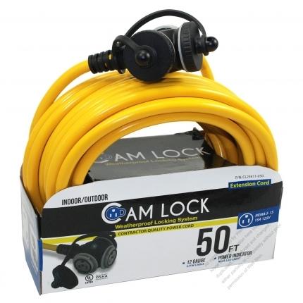 Taiwan 3 Pin Locking Cord NEMA 5-15P Plug /5-15R Receptacle x 3 （2.0MMSQ）Yellow 5M or 10M (16.4 or 32.8FT)