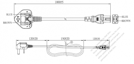 UK 2-Pin Plug to IEC 320 C7 Power Cord Set (PVC) 1 M (1000mm) Black  (H03VVH2-F 2X0.75MM )