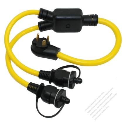 USA 3Pin Locking Y Adapter Cord 1 to 2, TT-30P Plug to NEMA 5-15R Receptacle x 2, Yellow 3 FT (0.9M)